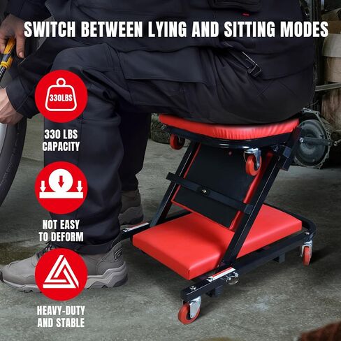 BIG RED Rolling Garage/Shop Creeper: 2-Piece, 36" Padded Mechanic Cart with Headrest and 6 Casters, Red TR7565R-2 Torin in Saudi Arabia