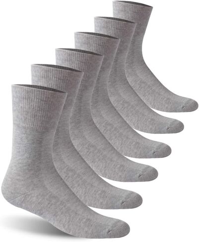 Facool Diabetic Neuropathy Socks, Unisex Dress Crew Cotton Edema Non-Binding Diabete Men Women Losse Top Seamless Toe Cushioned Soft Comfortable Socks, 6 Pairs Grey XL in Kuwait