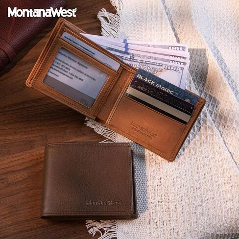 Montana West Slim Minimalist Wallet for Men Bifold Leather Wallets Mens Black RFID Blocking Wallet Front Pocket Wallet with ID Window in Saudi Arabia