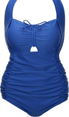 بدلة استحمام نسائية من قطعة واحدة من QZUnique، ملابس سباحة ذات تحكم في البطن، بدلة سباحة ذات رسن مكشكش، مونوكيني عتيق بمقاس كبير in Kuwait