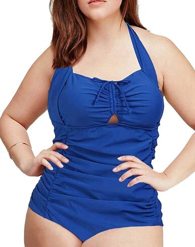 بدلة استحمام نسائية من قطعة واحدة من QZUnique، ملابس سباحة ذات تحكم في البطن، بدلة سباحة ذات رسن مكشكش، مونوكيني عتيق بمقاس كبير in Kuwait