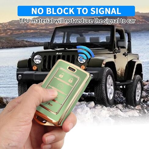 QBUC لسيارة Jeep ذات 6 أزرار، حافظة مفاتيح ناعمة من مادة TPU للحماية الكاملة مع سلسلة مفاتيح لسيارة Jeep 2022-2024 Cherokee Grand Cherokee Wagoneer Grand Wagoneer Compass Renegade ملحقات مفاتيح السيارة باللون الأبيض والذهبي in Saudi Arabia