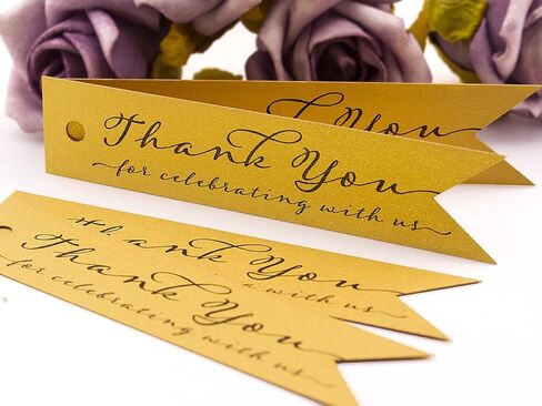 Summer-Ray 100pcs Mini Pennant Flag Ivory/Cream Wedding Favor Gift Tags Thank You for Celebrating with Us in Saudi Arabia