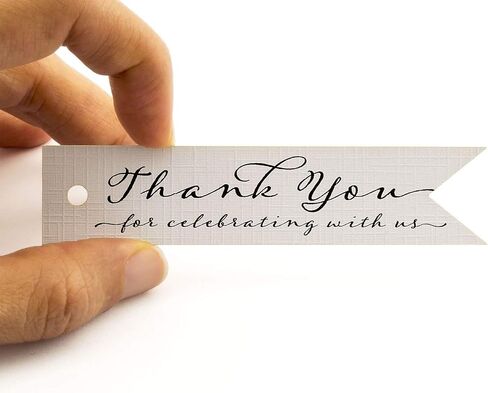 Summer-Ray 100pcs Mini Pennant Flag Ivory/Cream Wedding Favor Gift Tags Thank You for Celebrating with Us in Saudi Arabia