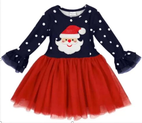 HILEELANG Toddler Girl Long Sleeve Christmas Dress Cotton Casual Jersey Shirt Playwear Applique Dress in Saudi Arabia