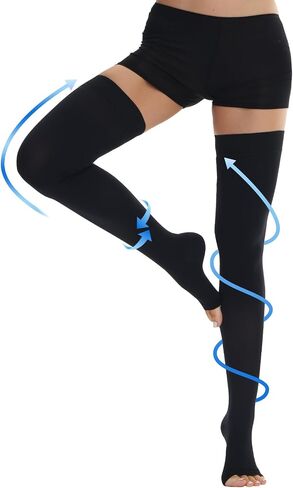 Ailaka Thigh High Medical Compression Stockings for Women Men, Open Toe Firm 20-30 mmHg Graduated Compression with Silicone Band for Varicose Veins, Edema, Post-Surgery in Kuwait