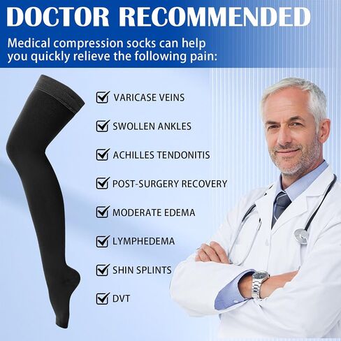 Ailaka Thigh High Medical Compression Stockings for Women Men, Open Toe Firm 20-30 mmHg Graduated Compression with Silicone Band for Varicose Veins, Edema, Post-Surgery in Kuwait