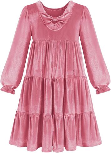 IBAKOM Girl Velvet Christmas Dress Long Sleeve Fall Winter Wedding Toddler Formal Dresses Ruffle Holiday Kids Xmas Outfits in Saudi Arabia
