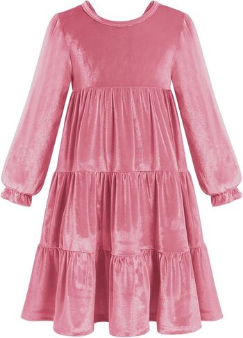 IBAKOM Girl Velvet Christmas Dress Long Sleeve Fall Winter Wedding Toddler Formal Dresses Ruffle Holiday Kids Xmas Outfits in Saudi Arabia