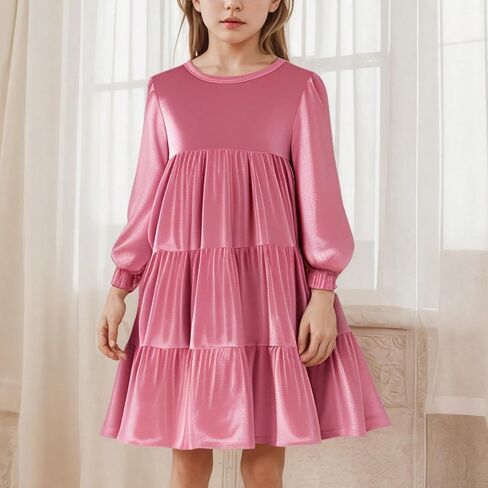 IBAKOM Girl Velvet Christmas Dress Long Sleeve Fall Winter Wedding Toddler Formal Dresses Ruffle Holiday Kids Xmas Outfits in Saudi Arabia