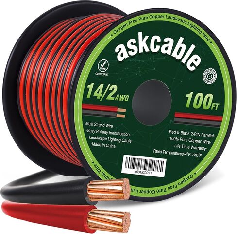 14/2 Low Voltage Landscape Lighting Copper Wire 14 Gauge 100Feet Oxygen-Free Copper Cable Wire 2 Conductor 14AWG 100FT Outdoor Direct Burial Electrical Copper Wire in Kuwait