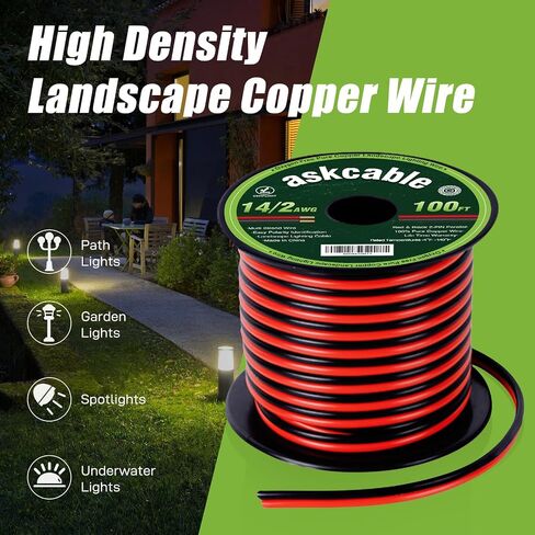14/2 Low Voltage Landscape Lighting Copper Wire 14 Gauge 100Feet Oxygen-Free Copper Cable Wire 2 Conductor 14AWG 100FT Outdoor Direct Burial Electrical Copper Wire in Kuwait