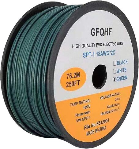 250FT SPT-1 Green Electrical Wire,UL Listed 18/2 Zip Cord Wire 18 Gauge Wire,Work with SPT-1 Vampire Plug in Saudi Arabia