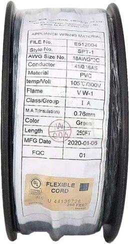 250FT SPT-1 Green Electrical Wire,UL Listed 18/2 Zip Cord Wire 18 Gauge Wire,Work with SPT-1 Vampire Plug in Saudi Arabia