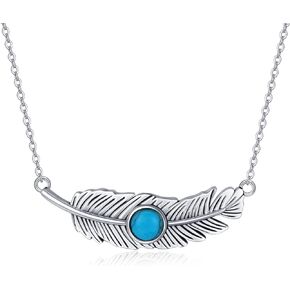Feather Necklace 925 Sterling Silver Turquoise Pendant Necklace Western Jewelry Native American Gifts for Women Girls Birthday