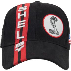 Shelby Black Hat with Red Shelby Racing Stripes - Officially Licensed Shelby® Product - Adjustable, One-Size Fits All - 100% Cotton Twill