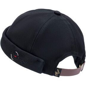 CLAPE Thick Cuff Brimless Caps for Men Washed Cotton Retro Worker Hat Rolled Cuff Harbour No Visor Sailor Fisherman Leon Hat