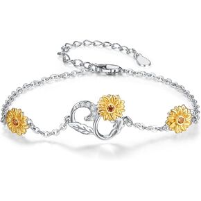 Cuoka Sunflower Bracelet 925 Sterling Silver Sunflower Jewelry Gift For Women Girlfriend Daughter with Gift Box