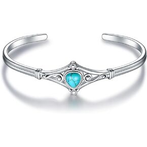 DOLIOX Genuine Turquoise Bracelet, Sterling Silver Boho Adjustable Bangle Cuff Native American Vintage Jewelry for Women, Fit for 6.5 7 7.5 Inches