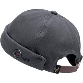 CLAPE Thick Cuff Brimless Caps for Men Washed Cotton Retro Worker Hat Rolled Cuff Harbour No Visor Sailor Fisherman Leon Hat