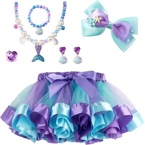 Girls Mermaid Costume Tutu Skirt with Hair Bow Accessories Halloween Princess Party Outfit 3-8 Years