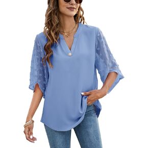 LUYAA للسيدات 3/4 كم بلايز وبلوزات أنيقة كاجوال برقبة على شكل حرف V بلوزة شيفون تونك in Kuwait