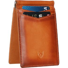DONWORD Minimalist Front Pocket Wallets for Men with Money Clip Small (Handmade Brown)
