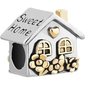 MiiFort Little House Sweet Home Charm Compatible with Pandora Bracelets Gold Silver Twotone Color Daughter Girls Sister Mother Auntie Family Birthday