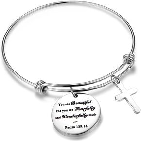 FEELMEM Psalm 139:14 Bracelet You are Beautiful Inspirational Bible Verse Charm Bracelet Religious Jewelry