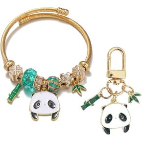 Cute Panda Open Bracelet Keychain Set for Girls Women Panda Lover Gift Animal Jewelry for Teens and Adult (bra000041)