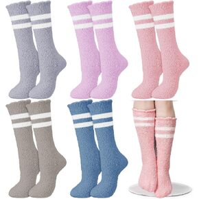 Hoosige 5 Pairs Womens Fuzzy Slipper Socks Soft Knee High Socks Assorted Long Socks Fluffy Winter Gift Plush New Year Socks