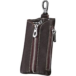 DTSFHTDAL Genuine Leather Car Key Case - Car Key Cover - Key Bag Chain Metal Hook Keyring Zipper Coin Wallet for Men Women
