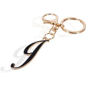 LAXPICOL Black Enamel Letter A-Z Keychain for Women Men Purse Handbags Metal Alphabet Initial Letter Key Ring Keychain