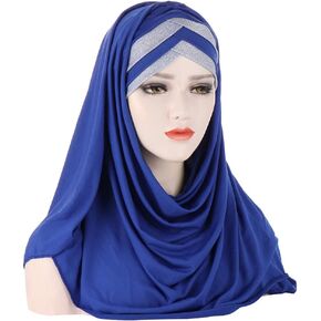 Women Girls Glitter Sequin Hijab Muslim Head Scarf One Piece Hijab Cap Long Islamic Turban Headband Hair Cap Shawl Wrap