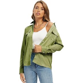 Aeslech Women's Chambray Button Down Shirt Long Sleeve Cotton Blouse Lightweight Denim Tops
