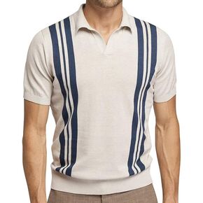 utcoco Men's Striped Polo Shirts Short Sleeve Slim Fit T-Shirt Summer Casual Knit Shirts