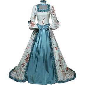 Women's Renaissance Marie Antoinette Ball Gown Victorian Medieval Floral Print Halloween Party Costume