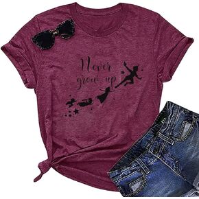 Never Grow Up Shirt for Women Magic Kingdom Tshirt Family Vacation Tee Fairy Graphic Short Sleeve Tops