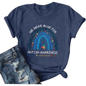 Autism Awareness Shirt Autism Acceptance - Tops Women Blue Autism Shirts Special Education Tees Autism Rainbow Clothes