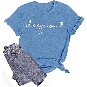 Dog Mom T-Shirt Women Funny Mama O-Neck Graphic Tees Casual Loose Short Sleeve Tops Dog Lover Gift Blouse
