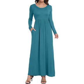 Women's Short/Long Sleeve Loose Plain Long Maxi Casual Dresses with Pockets