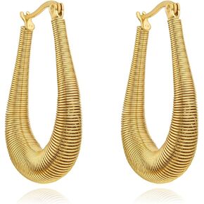 Coil Spring Hoop Earrings For Women, 18K Gold Plated Stainless steel Hoop Huggie Earrings Chunky Twisted Bamboo
