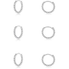 Silver Hoop Earrings- Cartilage Endless Small Hoop Earrings Set for Women Men Girls, 3 Pairs of Hypoallergenic 925 Sterling Silver Post Tragus Earrings (8/10/12mm)