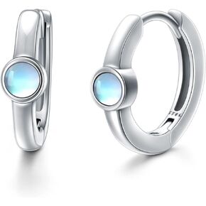 أقراط LELOUCHY Moonstone Huggie من الفضة الإسترلينية عيار 925 أقراط صغيرة من حجر القمر للنساء والفتيات in Kuwait