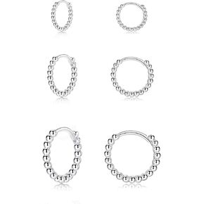 Silver Hoop Earrings- Cartilage Endless Small Hoop Earrings Set for Women Men Girls, 3 Pairs of Hypoallergenic 925 Sterling Silver Post Tragus Earrings (8/10/12mm)