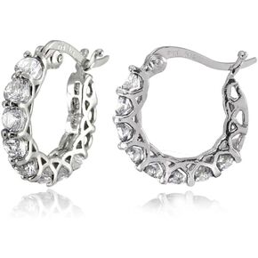 Sterling Silver Genuine, Created or Simulated Gemstone Small Round Huggie Hoop Earrings