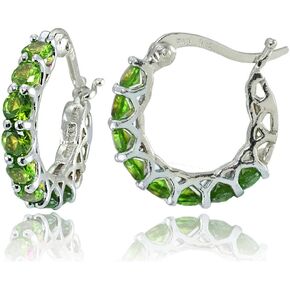 Sterling Silver Genuine, Created or Simulated Gemstone Small Round Huggie Hoop Earrings