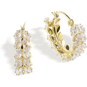 Sonateomber Gold Crystal Hoop Huggie Earrings for Women Girls - Trendy Unique Sparkly Rhinestone CZ Thick Earings Hypoallergenic Wedding Prom Bridal Fashion Fairy Jewelry Gift