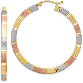 925 Sterling Silver and Vermeil Diamond-Cut 3x40mm Square Hoop Earrings 40mm