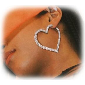 1Pair Large Rhinestone Hoop Dangle Earrings Luxury Crystal Big Circle Earrings Rhinestone Heart Earrings Statement Drop Earrings Bridal Wedding Body Accessories Jewelry for Women in Kuwait
